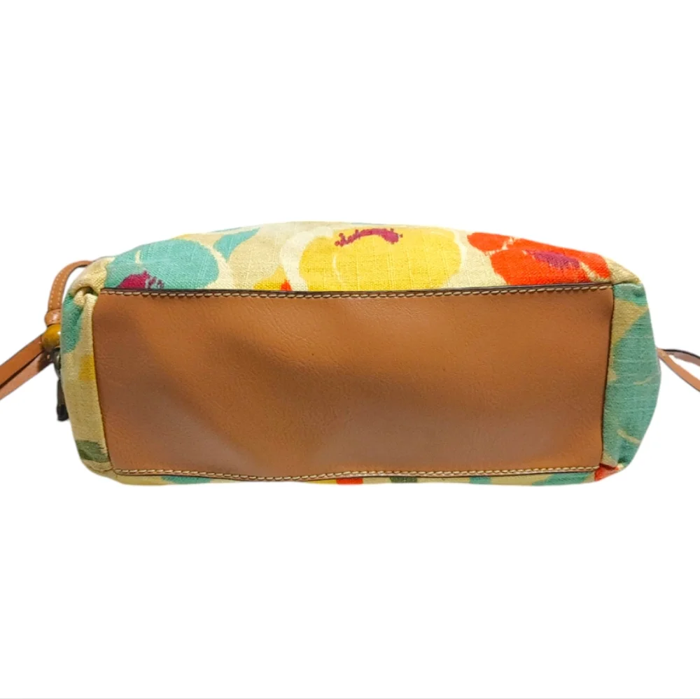 Fossil Colorful Floral Canvas Leather Boho Style Bag Handbag Purse Satchel